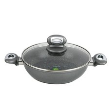 STONELINE 電磁爐適用Stoneline系列雙耳淺湯鍋+玻璃鍋蓋, 24cm, 混色