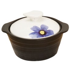 LKmade 雙耳陶瓷砂鍋+紫羅蘭印花鍋蓋, 小（17.5 x 11.5 厘米）, 1套
