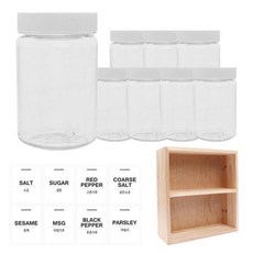 홈앤라이프 투명 원형 PET 양념통 흰색 캡 250ml x 8p + 투명 스티커 8p + 사각 선반 세트, 1세트, 양념통 원형 8p + 투명 스티커 8종 + 사각 2단 선반