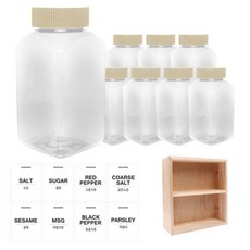 홈앤라이프 투명 사각 PET 양념통 미색 캡 200ml x 8p + 투명 스티커 8p + 사각 선반 세트, 1세트, 양념통 사각 8p + 투명 스티커 8종 + 사각 2단 선반