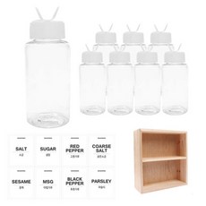 홈앤라이프 투명 원형 PET 양념통 조미료 흰색 캡 200ml x 8p + 투명 스티커 8p + 사각 선반 세트, 1세트, 양념통 원형 8p + 투명 스티커 8종 + 사각 2단 선반