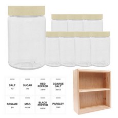 홈앤라이프 투명 원형 PET 양념통 미색 캡 250ml x 8p + 투명 스티커 8p + 사각 선반 세트, 1세트, 양념통 원형 8p + 투명 스티커 8종 + 사각 2단 선반