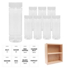홈앤라이프 투명 원형 PET 양념통 흰색 캡 140ml x 8p + 투명 스티커 8p + 사각 선반 세트, 1세트, 양념통 원형 8p + 투명 스티커 8종 + 사각 2단 선반