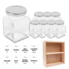 홈앤라이프 유리 양념통 사각 실버 캡 200g x 8p + 투명 스티커 8p + 사각 선반 세트, 1세트, 양념통 사각 8p + 투명 스티커 8종 + 사각 2단 선반