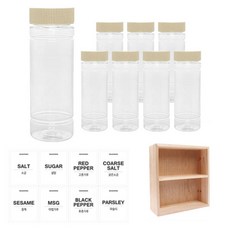홈앤라이프 투명 원형 PET 양념통 미색 캡 140ml x 8p + 투명 스티커 8p + 사각 선반 세트, 1세트, 양념통 원형 8p + 투명 스티커 8종 + 사각 2단 선반