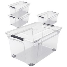 하우스레시피 이지 스토리지 솔루션 컨테이너 리빙박스 80L, 반투명, 4개입