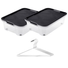 하우스레시피 이지 스토리지 얼티메이트 컨테이너 리빙박스 72L x 2p + 맥스 베이직 옷걸이 5p, 리빙박스(반투명), 옷걸이(크롬), 1세트