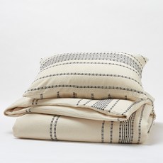 Coyuchi 리플 스트라이프 이불 커버, 아이보리 + 블랙