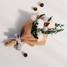 ASPASIA 棉花不凋花緞帶花束, 灰色