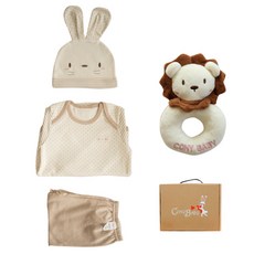 코니베이비 신생아용 오가닉 토끼 옷 3종 선물세트+ 사자 차차 딸랑이