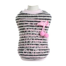 이코디 고양이&강아지 체리 스트라이프 기모 조끼, 핑크, 1개