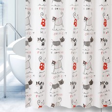 IDO THINGS 浴室防水浴簾 貓咪, 混合色, 1個