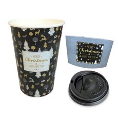 공컵 블랙 크리스마스 이중 종이컵 13온스 100p + 뚜껑 100p + 홀더 100p, 1세트