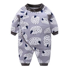 Mom's care 羊紋嬰兒全按扣絎縫太空服