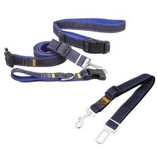 Petnine狗狗貓咪散步腰帶+車輛安全帶 2.5cm, 1套, 藍黑