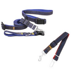 Petnine狗狗貓咪散步腰帶+車輛安全帶 2.5cm, 1套, 藍紅