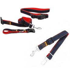 Petnine狗狗貓咪散步腰帶+車輛安全帶 2.5cm, 1套, 紅色