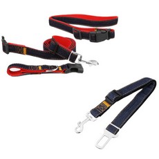 Petnine狗狗貓咪散步腰帶+車輛安全帶 2.5cm, 1套, 紅黑