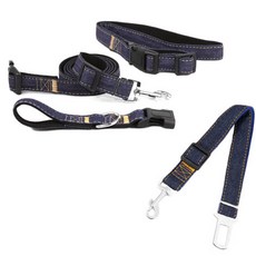 Petnine狗狗貓咪散步腰帶+車輛安全帶 2.5cm, 1套, 黑藍