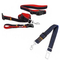 Petnine狗狗貓咪散步腰帶+車輛安全帶 2.5cm, 1套, 紅藍