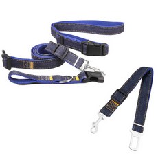 Petnine 狗和貓咪散步腰帶 + 車用安全帶 2.5cm, 1套, 藍色