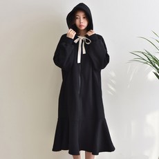 엄짱 임부용 기모 후드 프릴 롱 점퍼