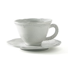 VBCCASA 레이스 고멧 티컵&소서 세트, 크림, 1세트