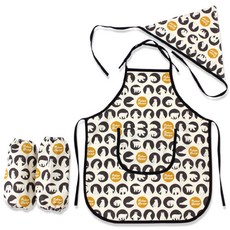 dot RECORD 孩童純棉圍裙+頭巾+袖套, 灰熊款