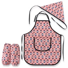 dot RECORD 孩童純棉圍裙+頭巾+袖套, 印地安人粉色款