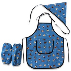 dot RECORD 孩童純棉圍裙+頭巾+袖套, 藍色飛機款