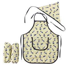 dot RECORD 孩童純棉圍裙+頭巾+袖套, 米色小狗款