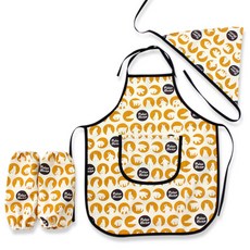 dot RECORD 孩童純棉圍裙+頭巾+袖套, 黃色北極熊款