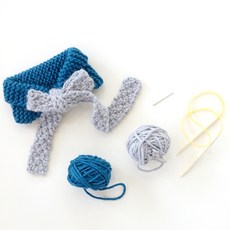 멜로우 리본 카라스카프 뜨개질 키트, 마린블루, 1세트