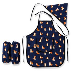 dot RECORD 孩童純棉圍裙+頭巾+袖套, 柴犬款