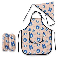 dot RECORD 孩童純棉圍裙+頭巾+袖套, 藍色動物款