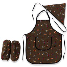 dot RECORD 孩童純棉圍裙+頭巾+袖套, 棕色飛機款