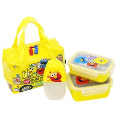 세서미스트리트 스쿨버스 이중스텐 2단 유아 도시락 물통 세트, 혼합 색상, 1세트