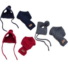 펫나인 강아지와 고양이 털모자 3p + 목도리 3p 세트, 레드 + 그레이 + 블루네이비, 1세트