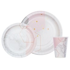 BLEEN 造型紙盤紙杯組合 粉色大理石款, 1套