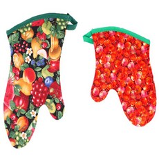 Phoenix 烤箱手套大+小, 1套, 果籃綠色（大）、櫻桃（小）