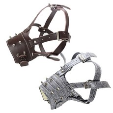 Petnine 寵物訓練用高級皮革嘴套 中大型 Free 2入, 深棕色, 灰色鱷魚紋, 1套