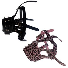 Petnine 寵物訓練用高級皮革嘴套 中大型 Free 2入, 黑色, 粉色豹紋, 1套