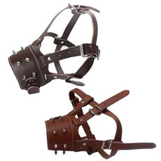 Petnine 寵物訓練用高級皮革嘴套 中大型 Free 2入, 深棕色, 淺棕色, 1套