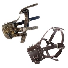 Petnine 寵物訓練用高級皮革嘴套 中大型 Free 2入, 金色鱷魚紋, 深棕色, 1套