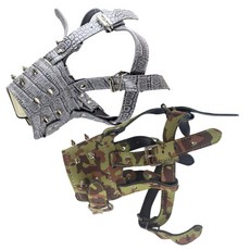 Petnine 寵物訓練用高級皮革嘴套 中大型 Free 2入, 灰色鱷魚紋, 軍綠色, 1套