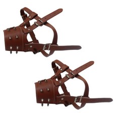 Petnine 寵物訓練用高級皮革嘴套 中大型 Free, 淺棕色, 2個