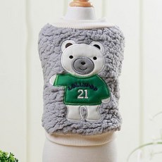 ECODY 寵物專用小熊圖案刺繡絨毛背心, 灰色的