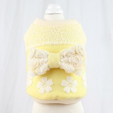 ECODY 寵物花邊花絲帶背心, 黃色的