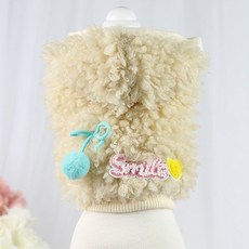 ECODY 寵物專用櫻桃造型文字刺繡絨毛背心, 淺褐色的