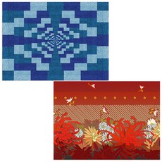 印尼 Bella 矽膠餐墊 2入 紅色菊花 + 七巧板圖案 9, 混合顏色, 385 x 285 mm, 2個